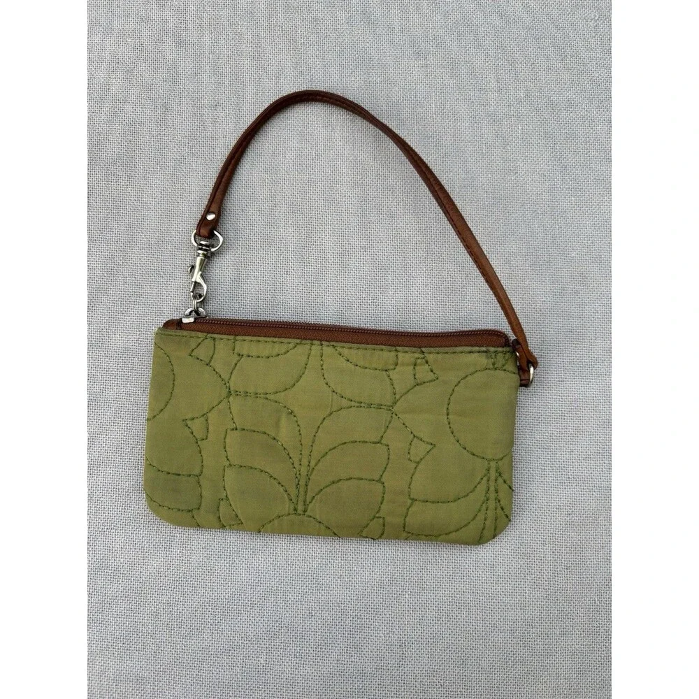 Fossil Keyper Zip Around Green Quilted And Leather Wallet
